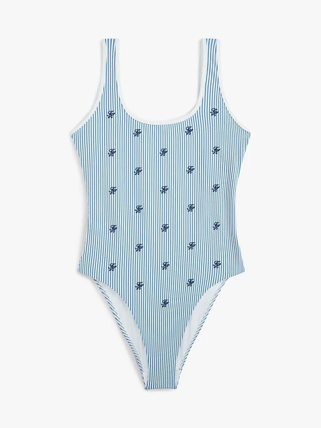 Bañador de cuello redondo con monograma en toda la prenda Bañador de cuello redondo con monograma en toda la prenda