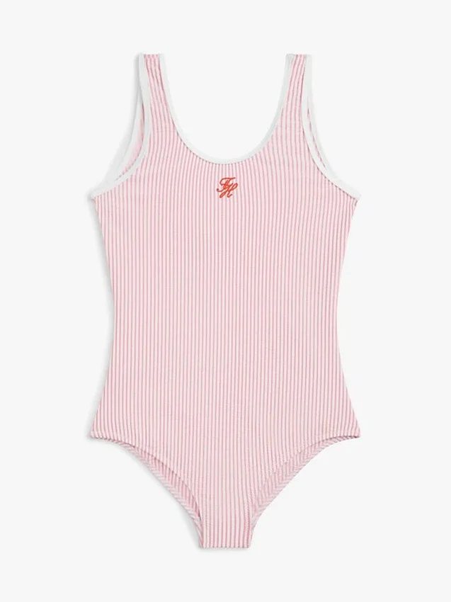 Bañador de seersucker a rayas para niña Bañador de seersucker a rayas para niña