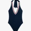 Bañador halter con escote pronunciado y rayas características