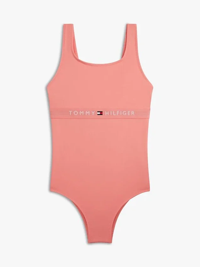 Bañador infantil con cuello cuadrado y logotipo Bañador infantil con cuello cuadrado y logotipo