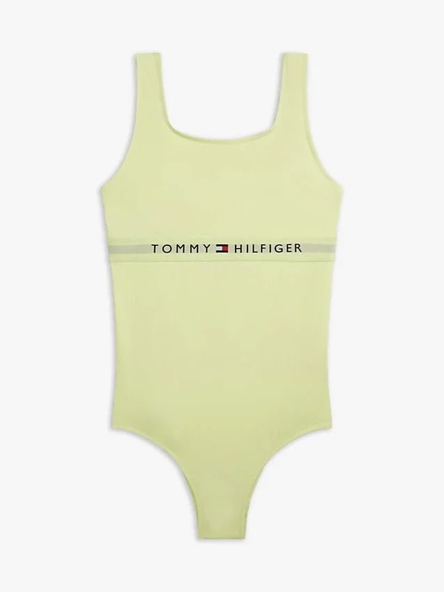 Bañador infantil con cuello cuadrado y logotipo Bañador infantil con cuello cuadrado y logotipo