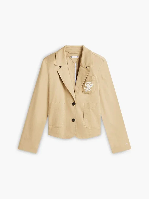 Blazer de sarga elástica con monograma en letra cursiva Blazer de sarga elástica con monograma en letra cursiva