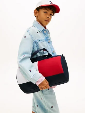 Bolsa de viaje para niños con logotipo de bandera en bloques de color