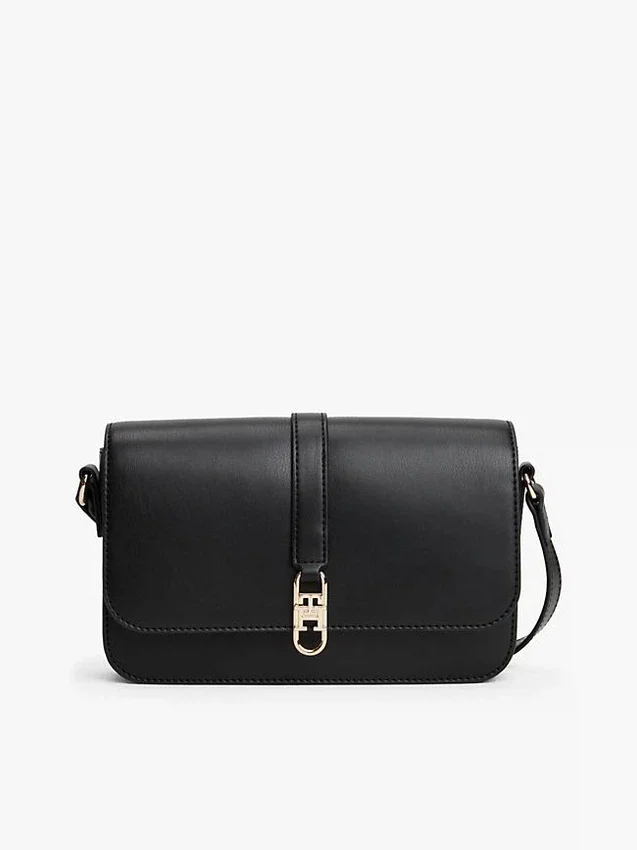 Bolso bandolera con solapa y monograma pulido Bolso bandolera con solapa y monograma pulido