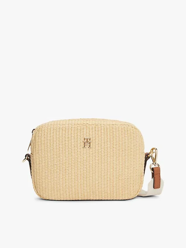 Bolso bandolera de rafia con logotipo monograma Bolso bandolera de rafia con logotipo monograma