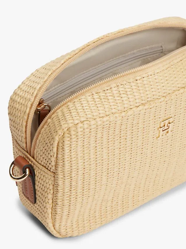 Bolso bandolera de rafia con logotipo monograma Bolso bandolera de rafia con logotipo monograma