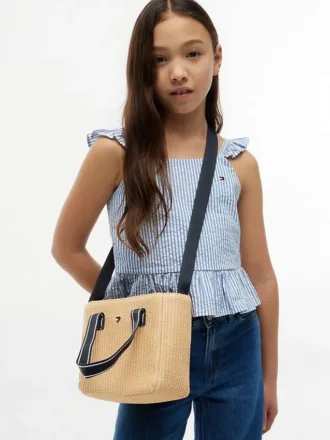Bolso bandolera de rafia para niña
