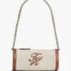 Bolso de lino con monograma y asa de cadena Bolso de lino con monograma y asa de cadena