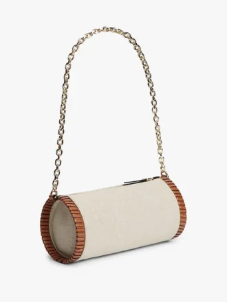 Bolso de lino con monograma y asa de cadena
