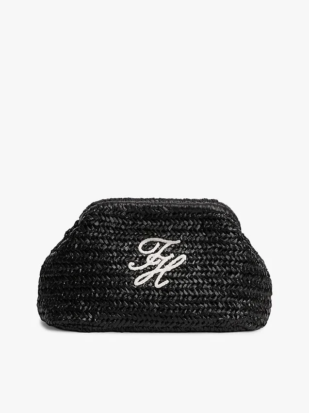 Bolso de mano de rafia con monograma Script Bolso de mano de rafia con monograma Script