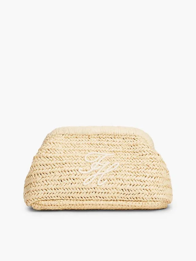 Bolso de mano de rafia con monograma Script Bolso de mano de rafia con monograma Script