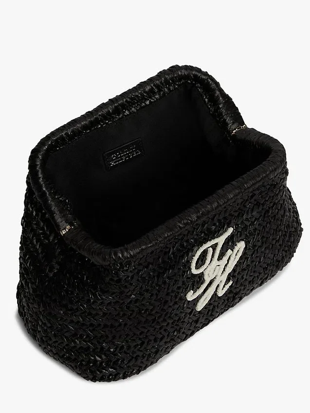 Bolso de mano de rafia con monograma Script Bolso de mano de rafia con monograma Script
