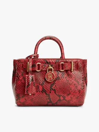 Bolso micro tote de piel con relieve de serpiente