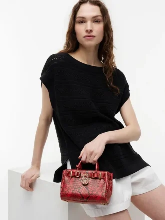 Bolso micro tote de piel con relieve de serpiente