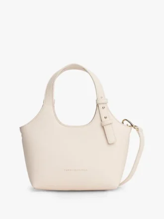 Bolso mini tote con logo metalizado y textura granulada