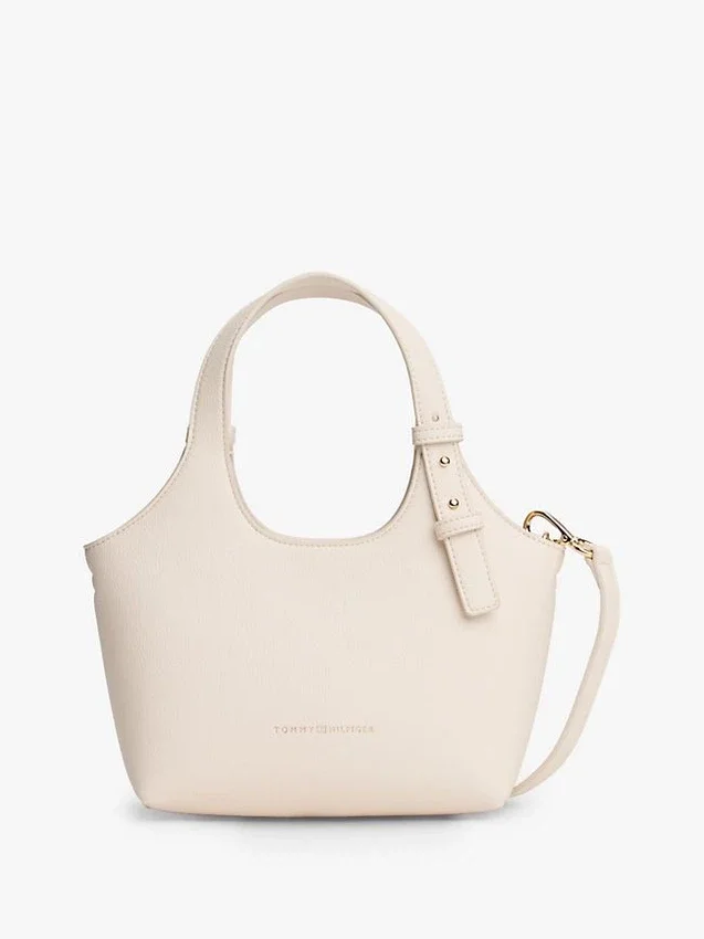 Bolso mini tote con logo metalizado y textura granulada Bolso mini tote con logo metalizado y textura granulada