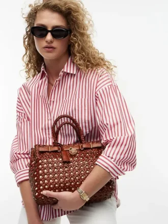 Bolso mini tote de cuero trenzado