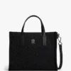 Bolso mini tote de nailon con monograma y pespuntes Bolso mini tote de nailon con monograma y pespuntes