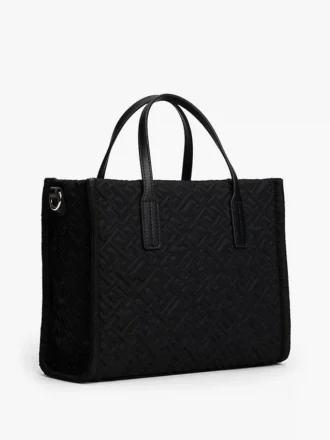 Bolso mini tote de nailon con monograma y pespuntes