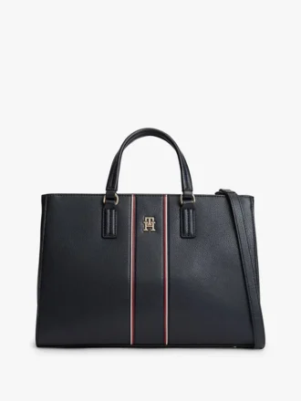 Bolso tipo cartera con rayas emblemáticas