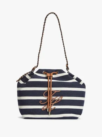 Bolso tipo cubo con rayas bretonas y monograma en letra cursiva