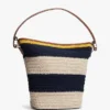 Bolso tipo cubo de ganchillo con rayas náuticas Bolso tipo cubo de ganchillo con rayas náuticas