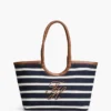 Bolso tote con monograma en letra cursiva y rayas bretonas