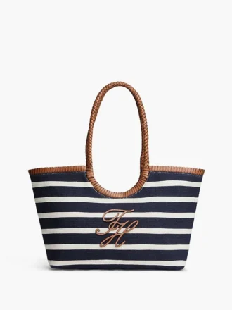 Bolso tote con monograma en letra cursiva y rayas bretonas