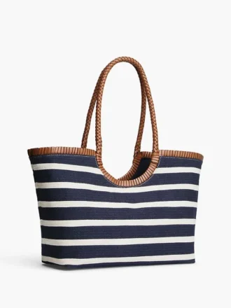 Bolso tote con monograma en letra cursiva y rayas bretonas