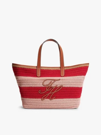 Bolso tote de ganchillo con rayas náuticas