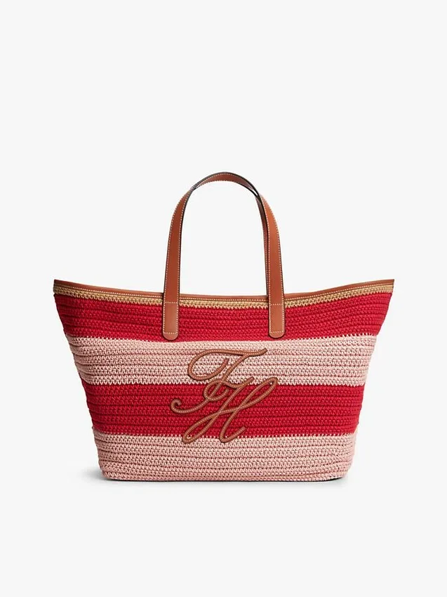 Bolso tote de ganchillo con rayas náuticas Bolso tote de ganchillo con rayas náuticas