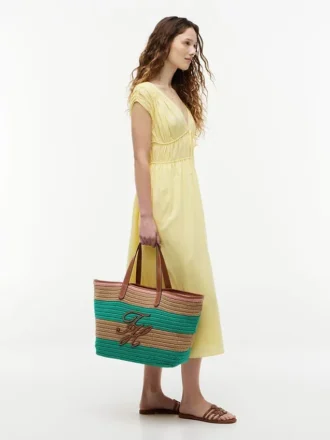 Bolso tote de ganchillo con rayas náuticas