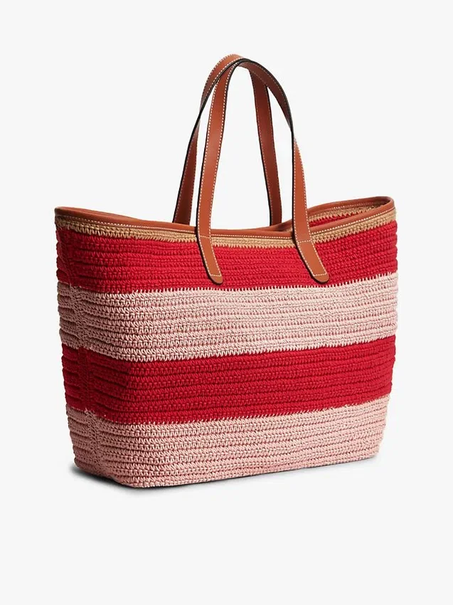Bolso tote de ganchillo con rayas náuticas Bolso tote de ganchillo con rayas náuticas