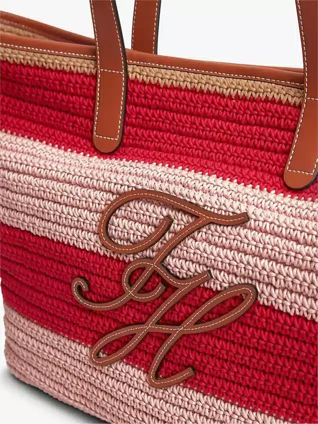 Bolso tote de ganchillo con rayas náuticas Bolso tote de ganchillo con rayas náuticas