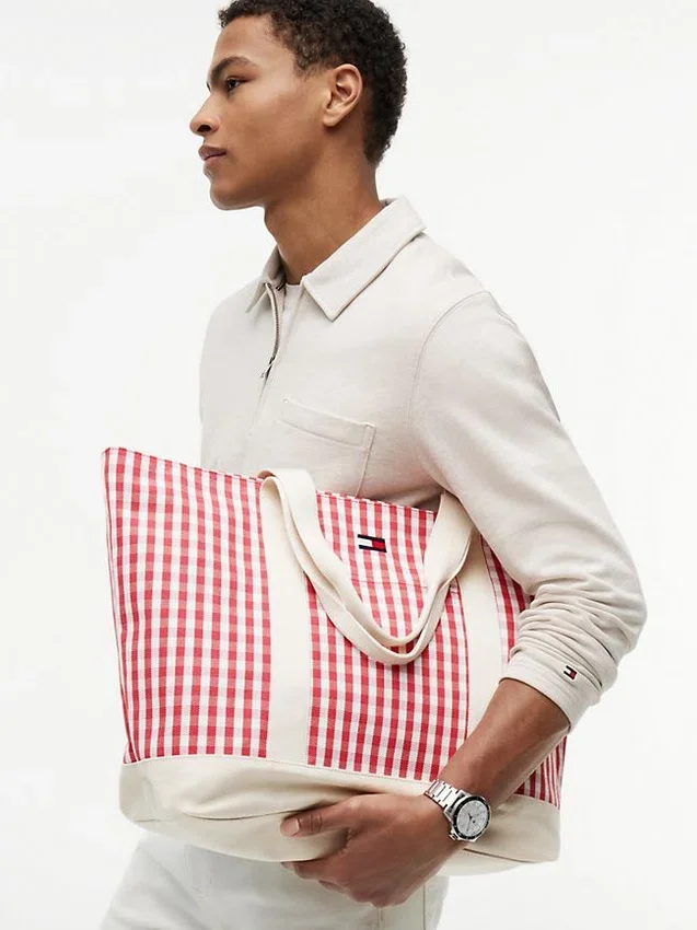 Bolso tote de lona a cuadros Bolso tote de lona a cuadros