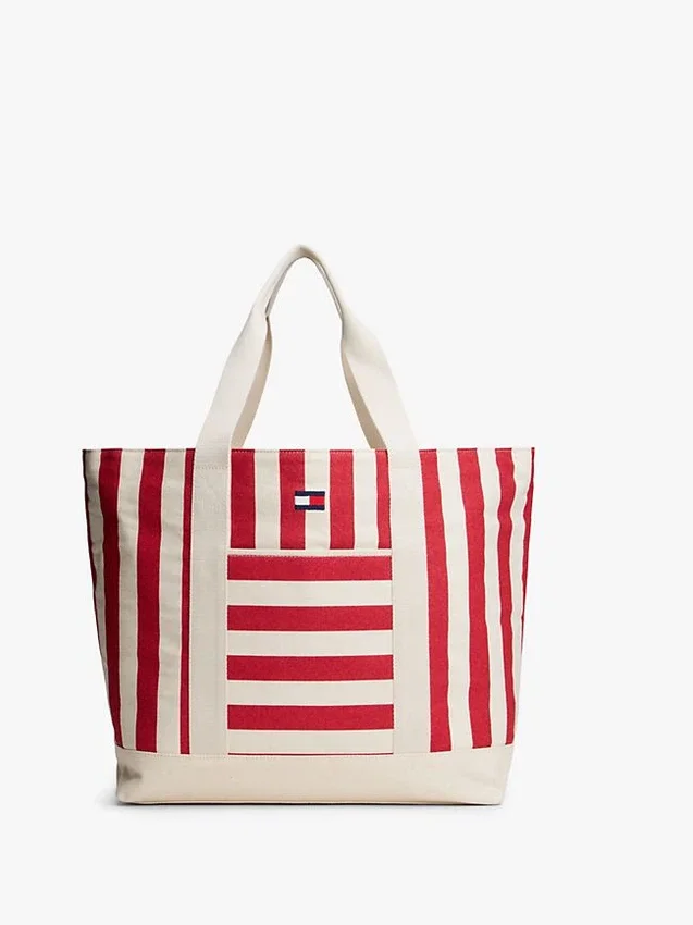 Bolso tote de lona con rayas náuticas Bolso tote de lona con rayas náuticas