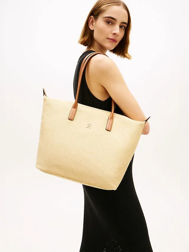 Bolso tote de rafia con logotipo monograma Bolso tote de rafia con logotipo monograma