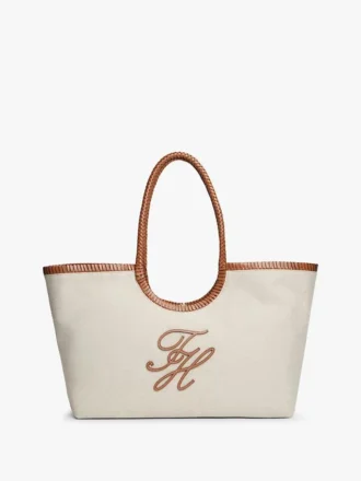 Bolso tote maxi de lino con monograma
