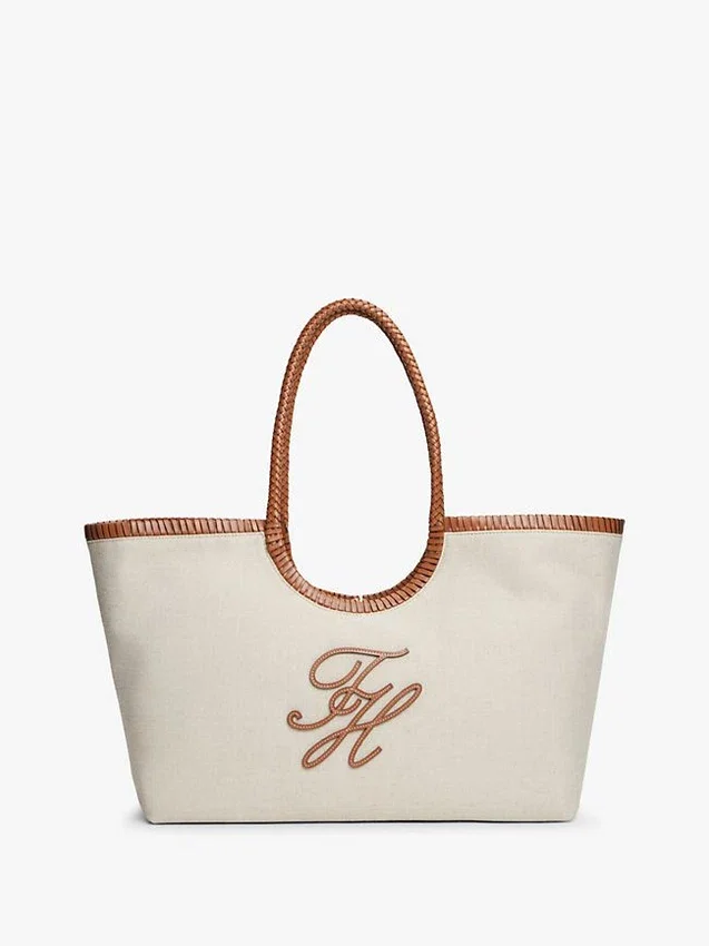 Bolso tote maxi de lino con monograma Bolso tote maxi de lino con monograma