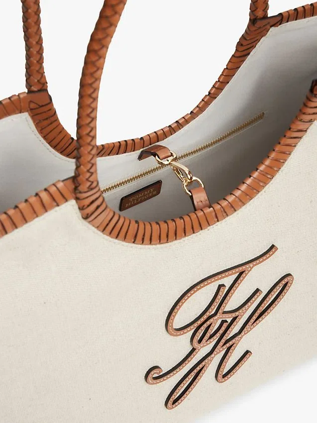 Bolso tote maxi de lino con monograma Bolso tote maxi de lino con monograma