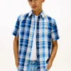 Camisa a cuadros de mezcla de algodón y lino