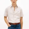 Camisa a rayas de mezcla de algodón y lino