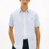 Camisa a rayas de mezcla de algodón y lino