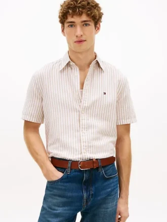Camisa a rayas de mezcla de algodón y lino