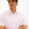 Camisa a rayas de mezcla de algodón y lino