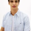 Camisa a rayas de mezcla de algodón y lino