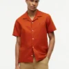 Camisa camp de algodón y lino de corte regular