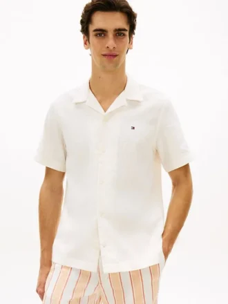 Camisa camp de corte regular en mezcla de lino