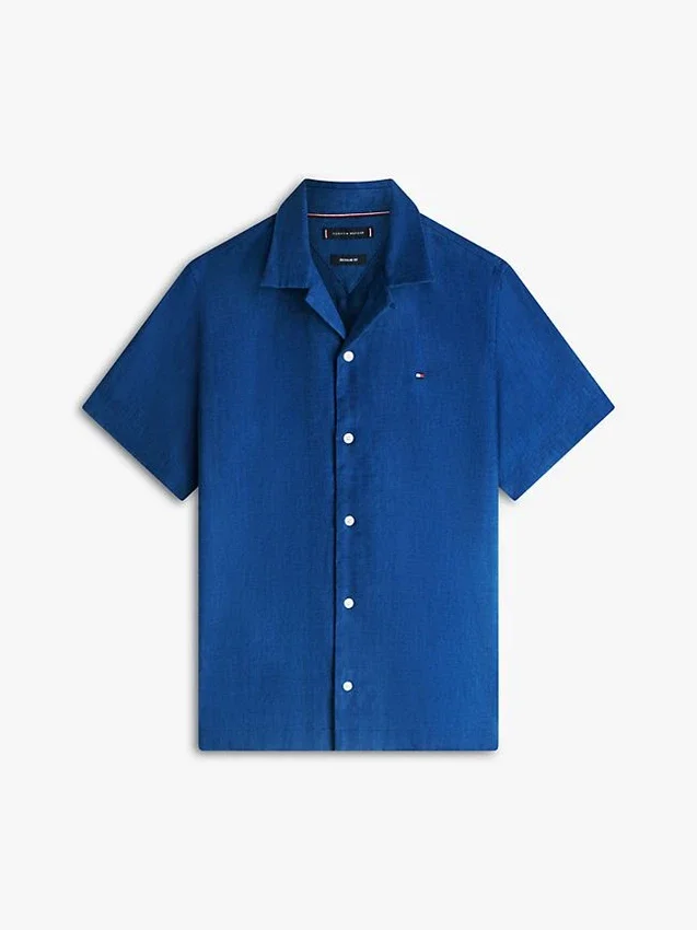 Camisa camp de corte regular en mezcla de lino Camisa camp de corte regular en mezcla de lino