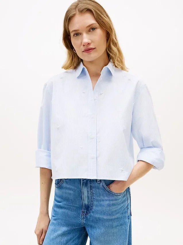 Camisa corta de popelín con adornos Camisa corta de popelín con adornos